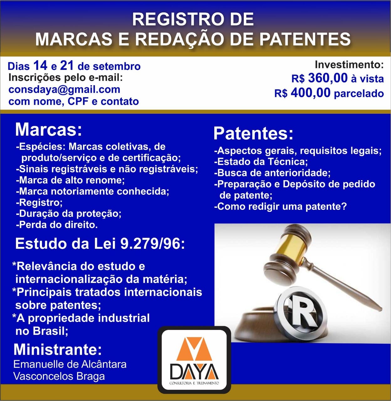 REGISTRO DE MARCAS E REDAÇÃO DE PATENTES